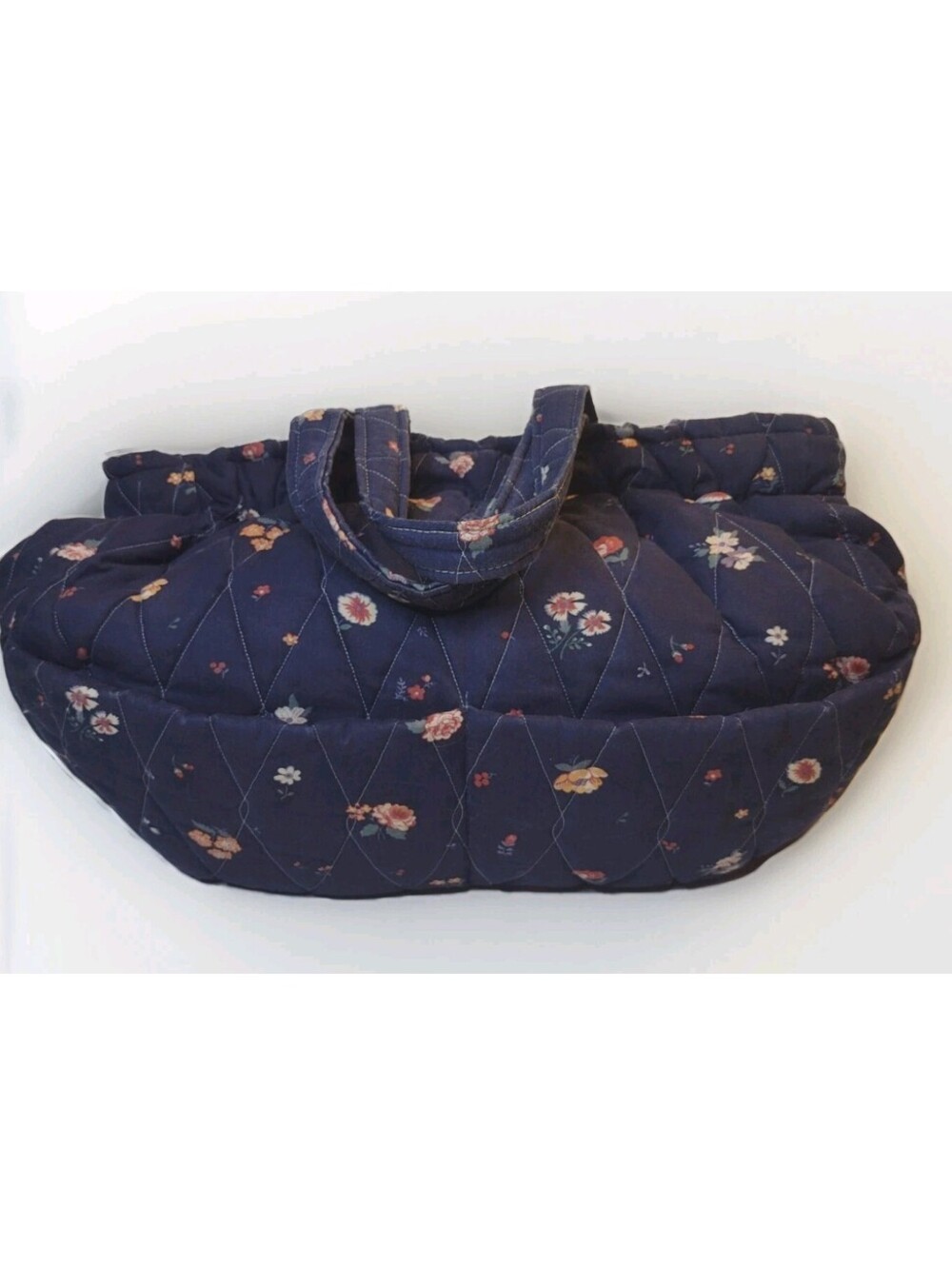 VTG 80s Quilted Craft Tote Bag Hinged Frame Knitting Sewing Floral Handmade
